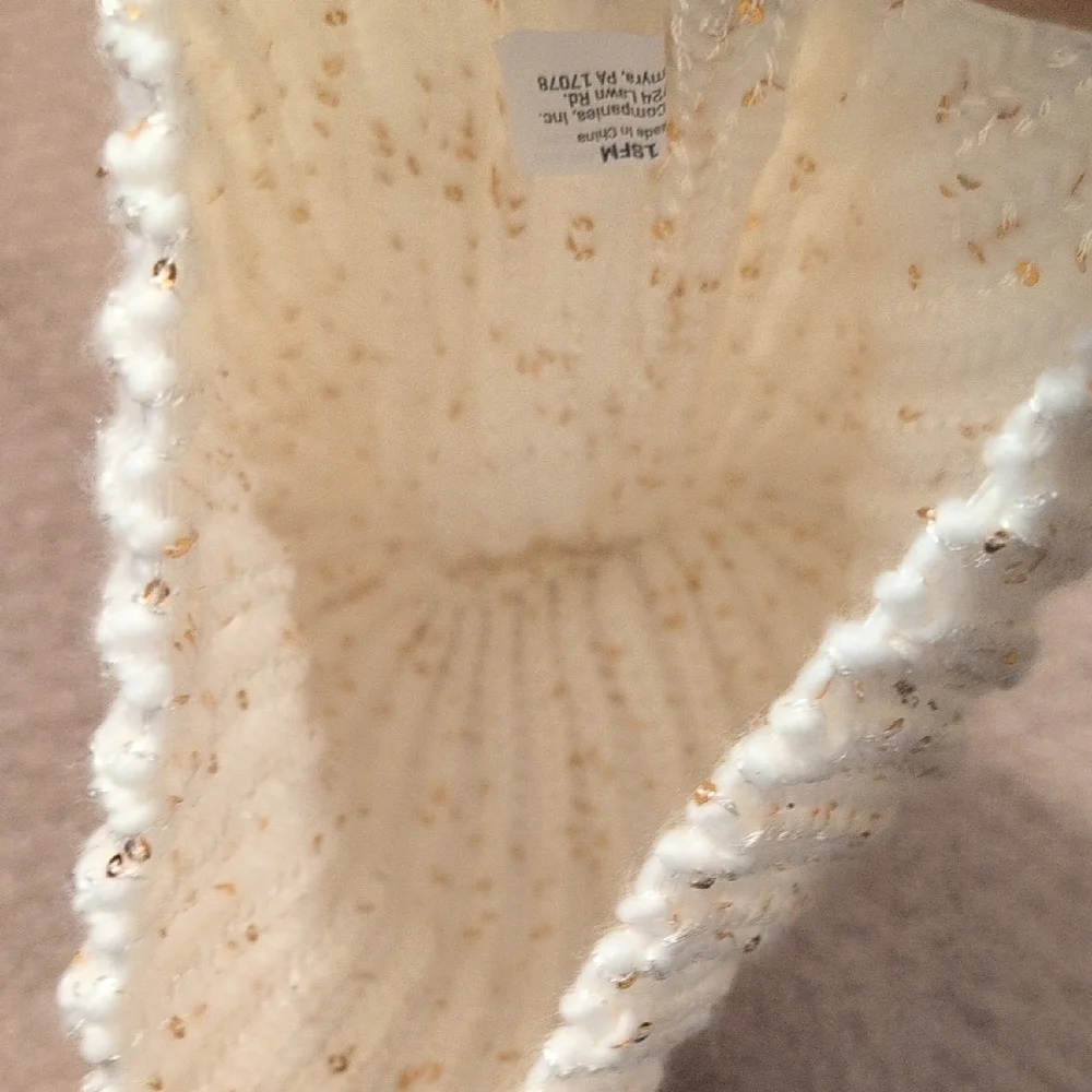 Chic Kids Sequin White And Gold Beanie with Pom Pom NWT
